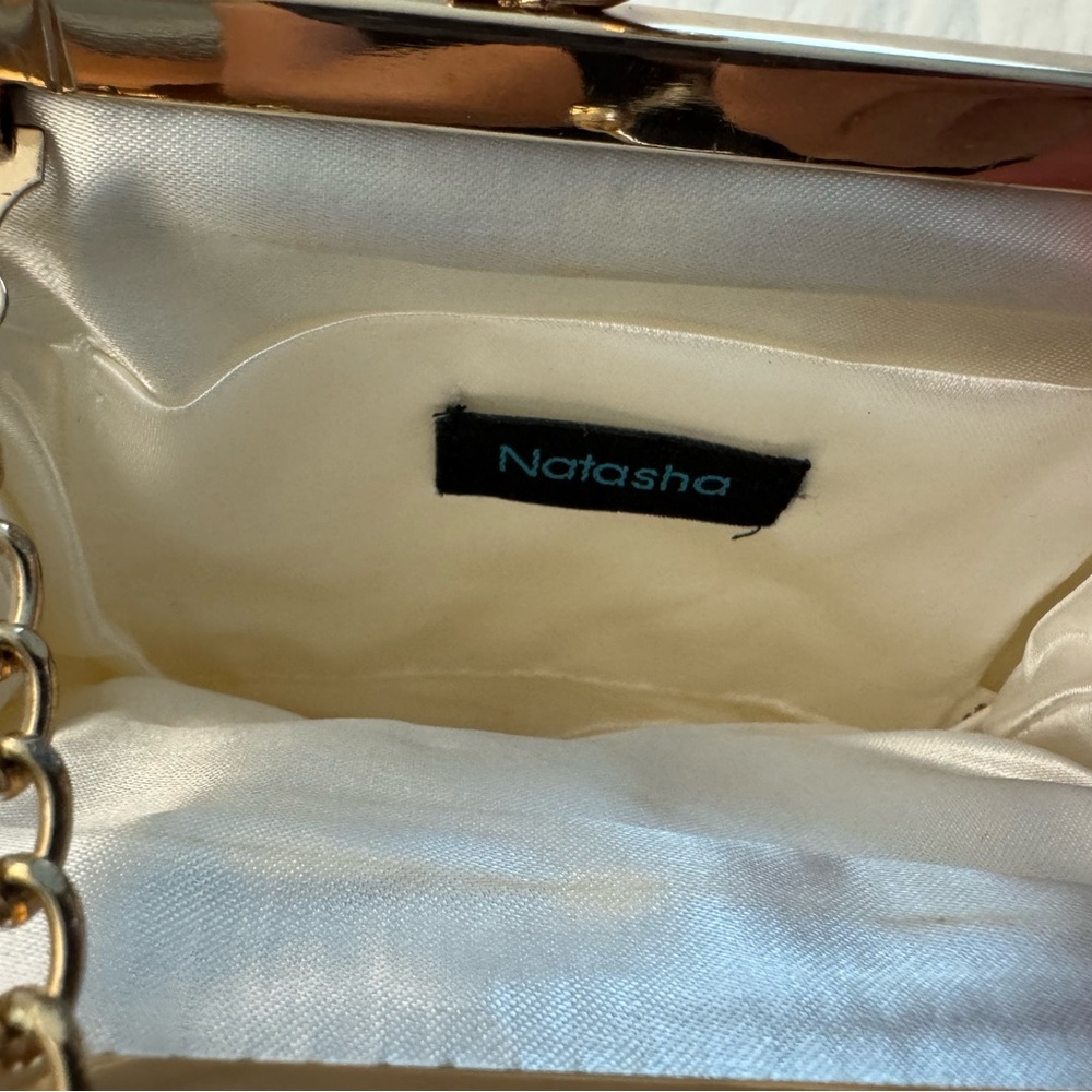 Natasha Couture Faux Pearl-Embellished Cream Evening Purse with Gold Chain - Picture 5 of 10